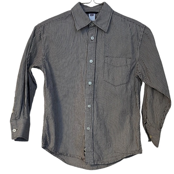 Gap Boy’s Shirt Brown & White Striped Button Down Long Sleeve Cotton Size M - Picture 1 of 11